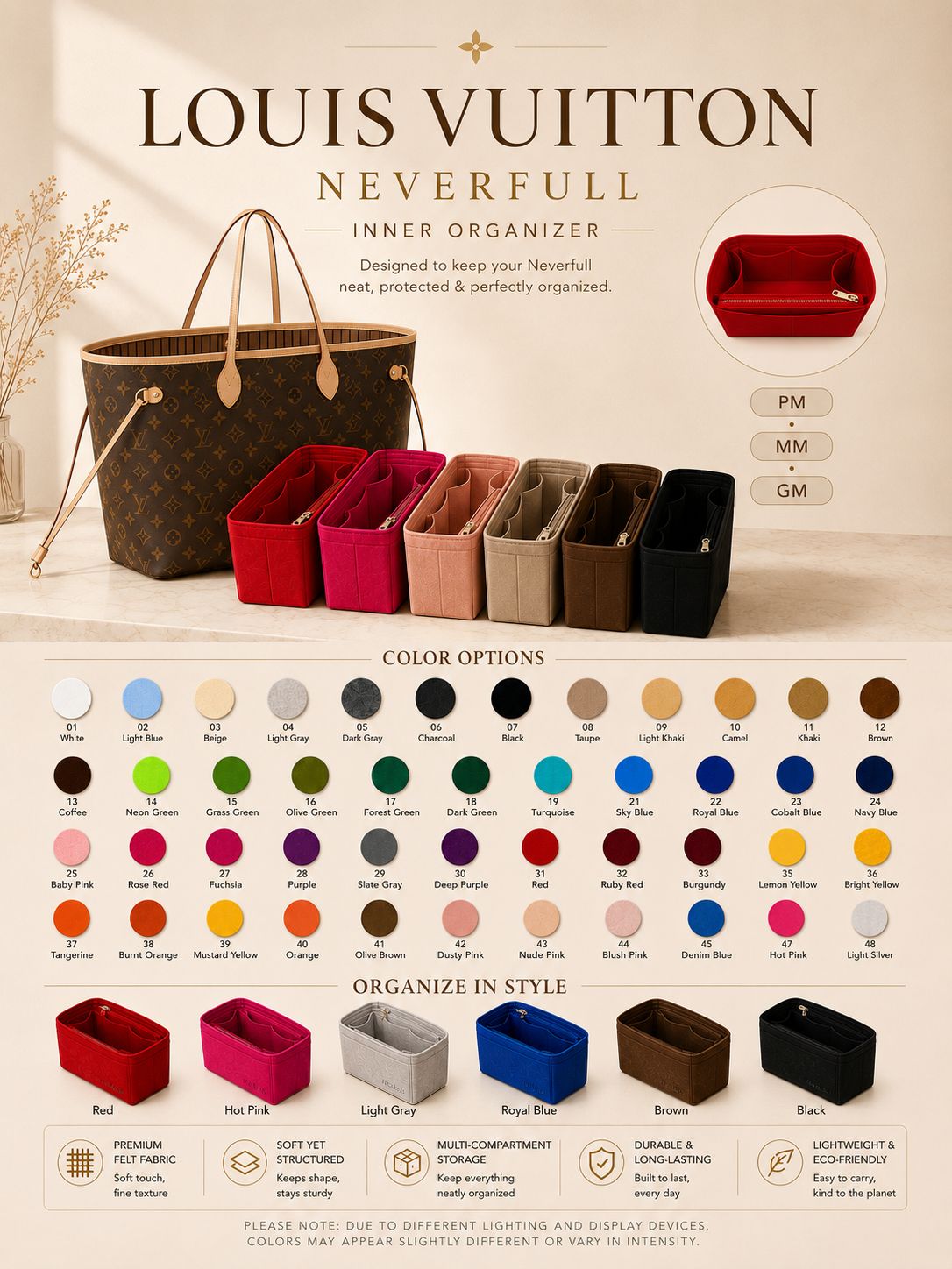 REELUXS Organizer -  Louis Vuitton Neverfull Size Guide