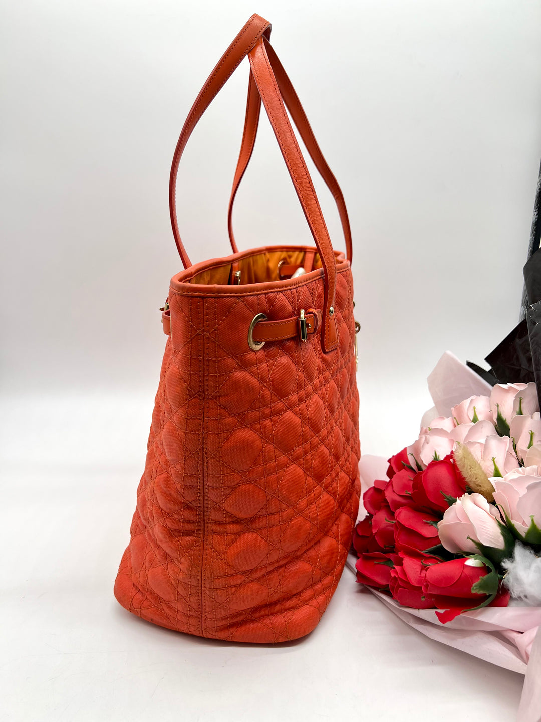 CHRISTIAN DIOR Lady Dior Canage Tote Bag Orange