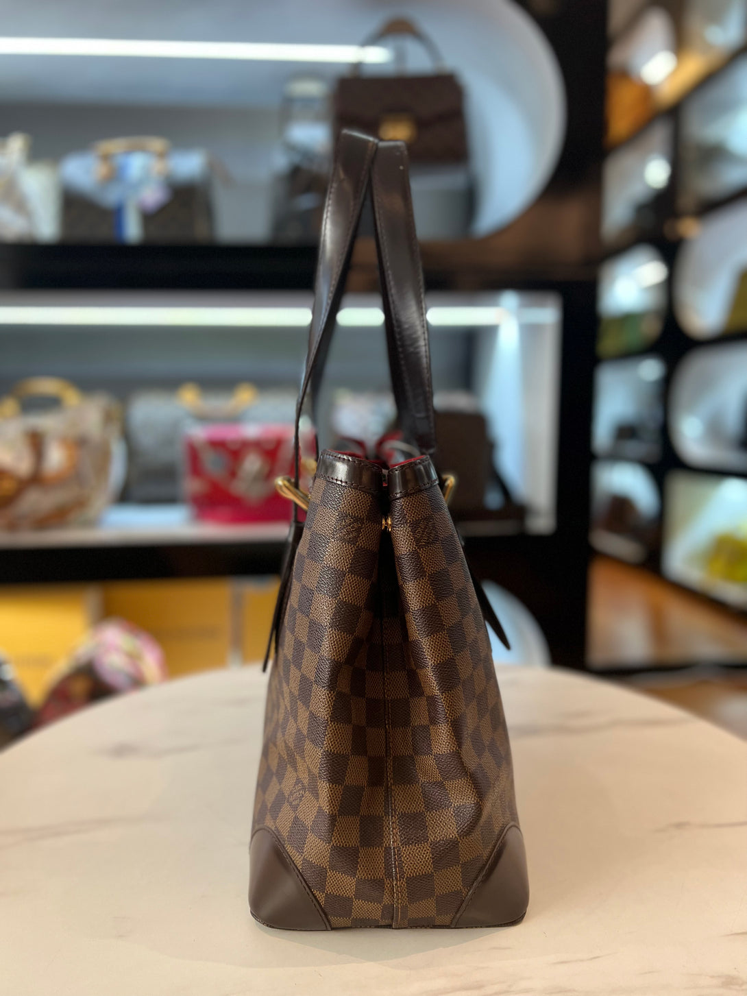 LOUIS VUITTON Damier Ebene Canvas Leather Hampstead MM Bag - Reeluxs 