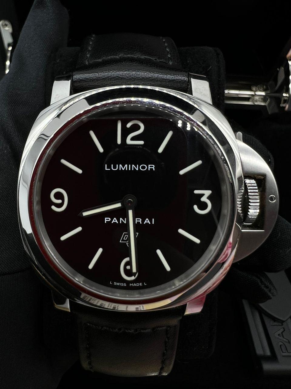 Panerai Luminor Base Logo Acciaio Black Dial Hand Wind Mens Watch PAM000 - Reeluxs 