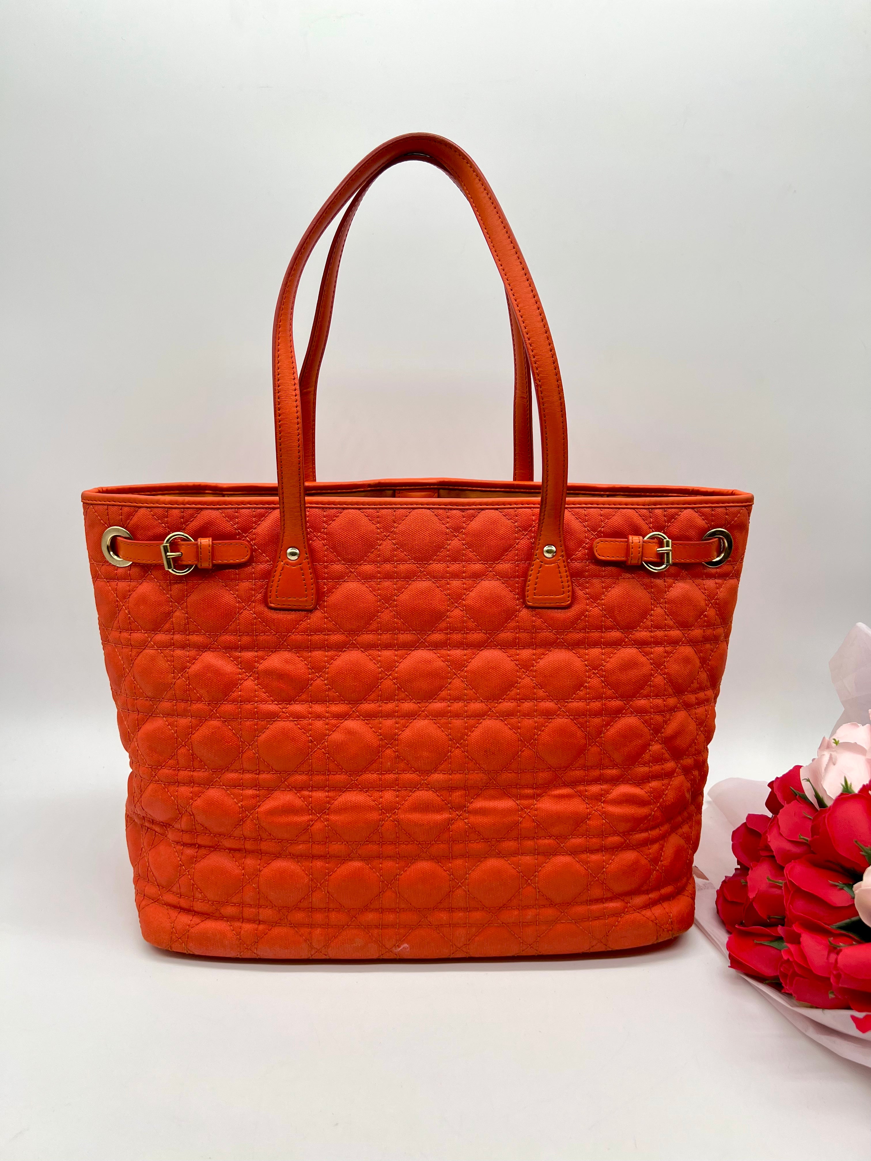 CHRISTIAN DIOR Lady Dior Canage Tote Bag Orange - Reeluxs 