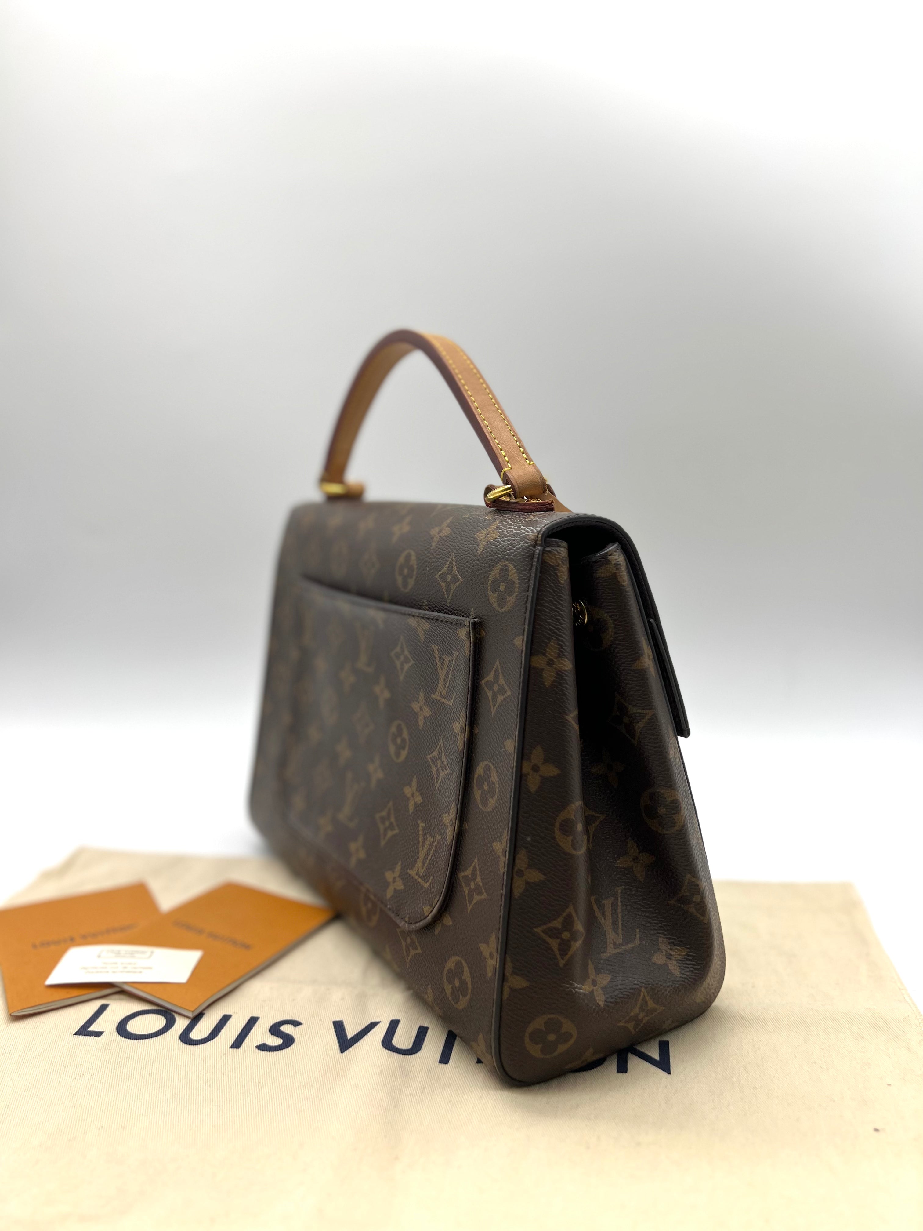 LOUIS VUITTON Cluny Top Handle Bag Monogram Canvas MM Brown - Reeluxs 