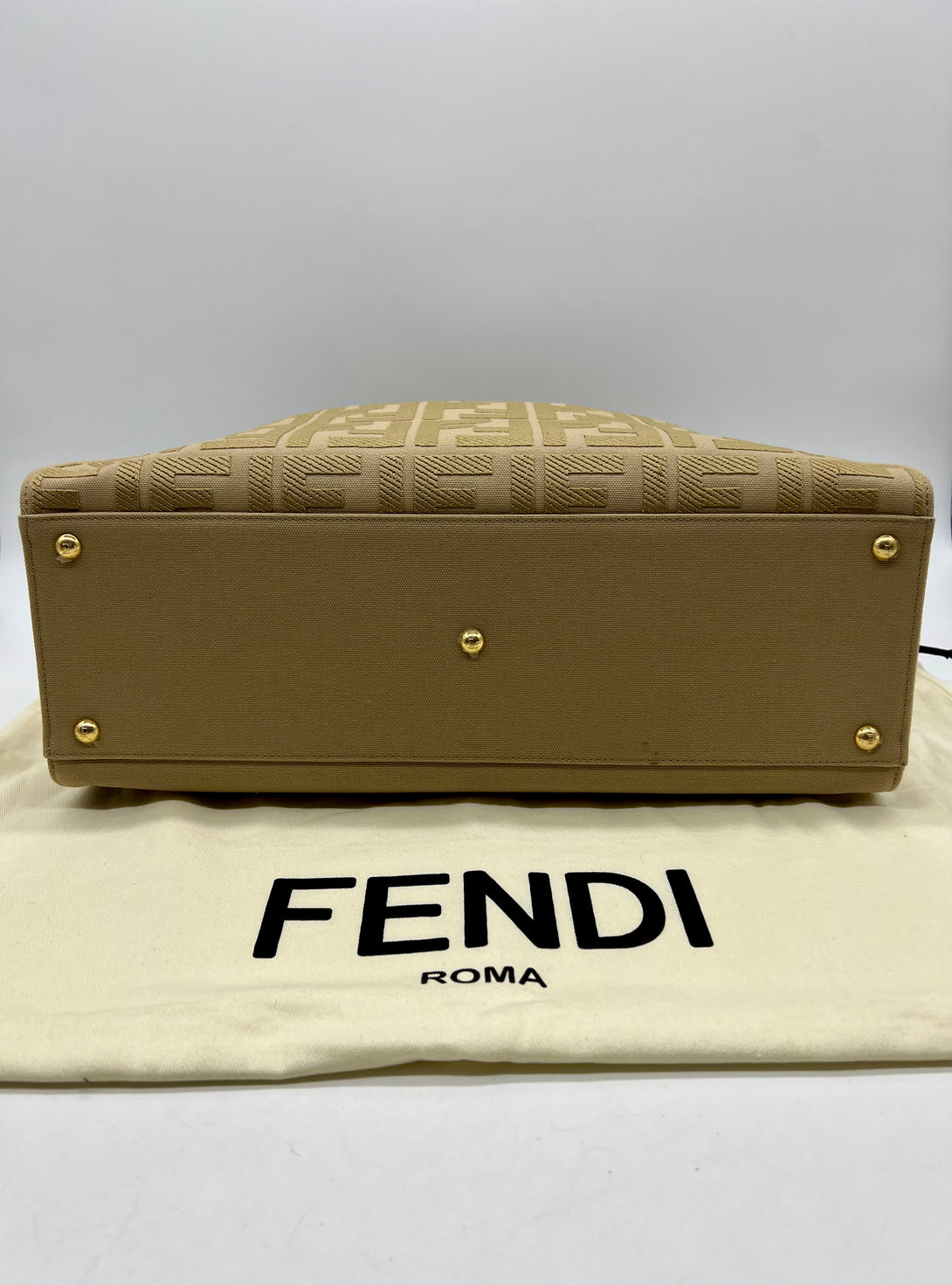 Fendi Medium FF Beige Canvas Peekaboo X-Tote - Reeluxs 