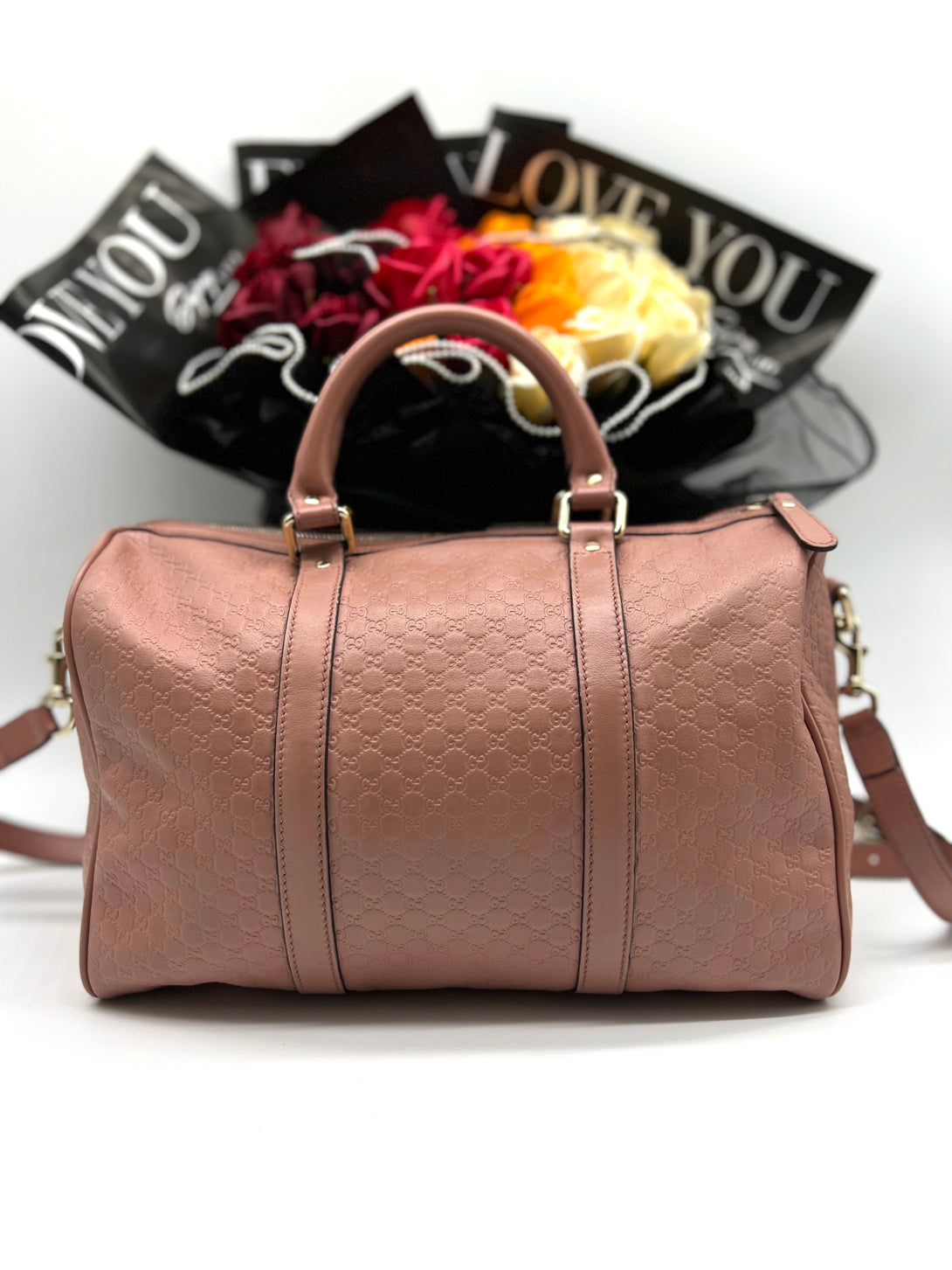 GUCCI Dusty Pink Microguccissima Leather Medium Joy Boston Bag - Reeluxs 