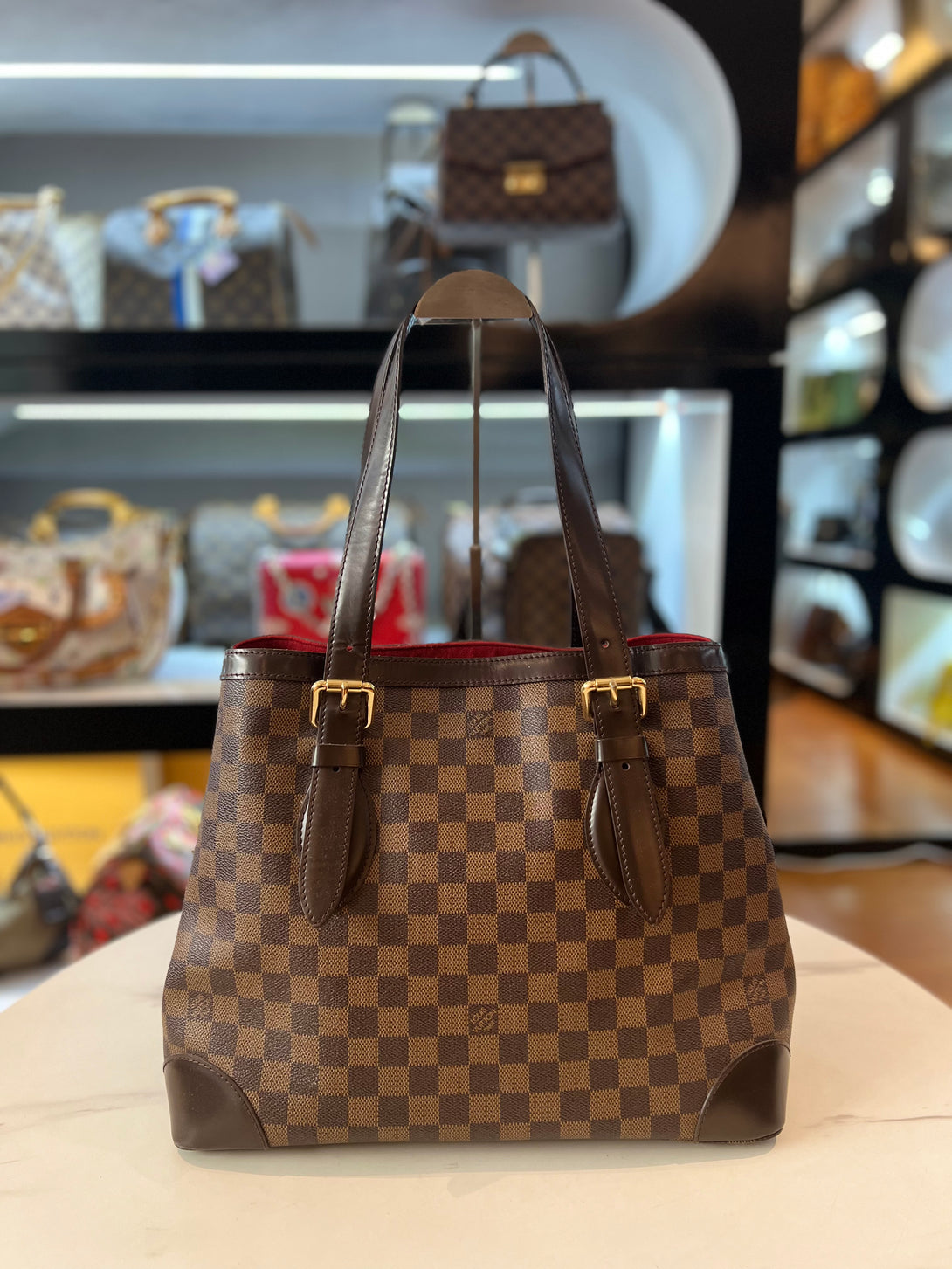 LOUIS VUITTON Damier Ebene Canvas Leather Hampstead MM Bag - Reeluxs 