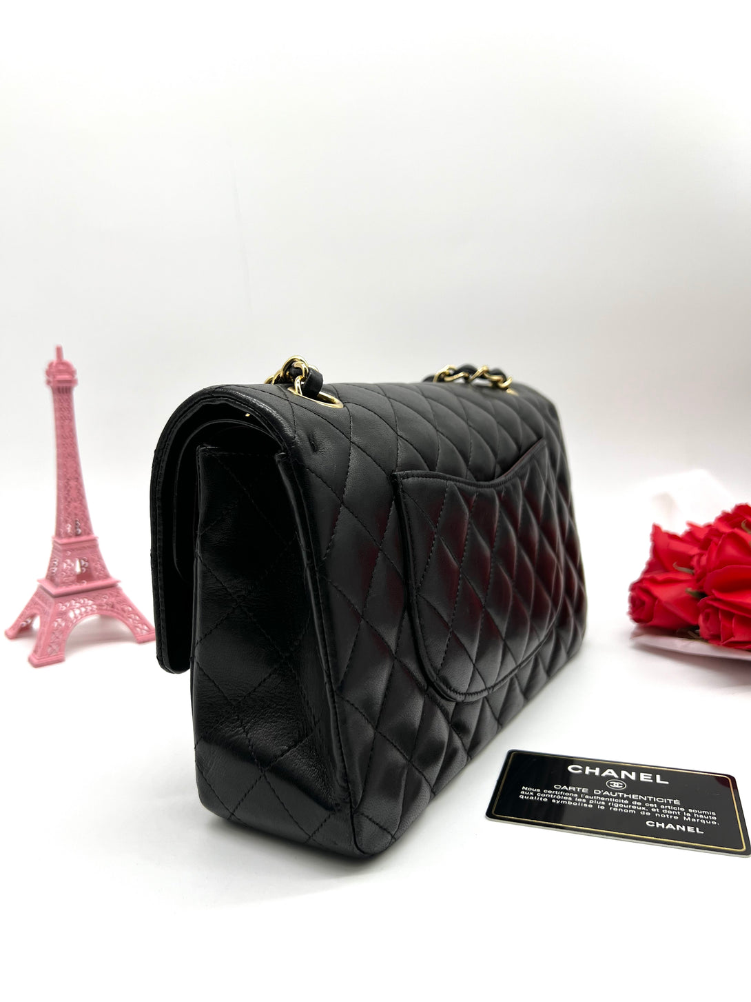 CHANEL Classic Median Bag In Black Lambskin - Reeluxs 