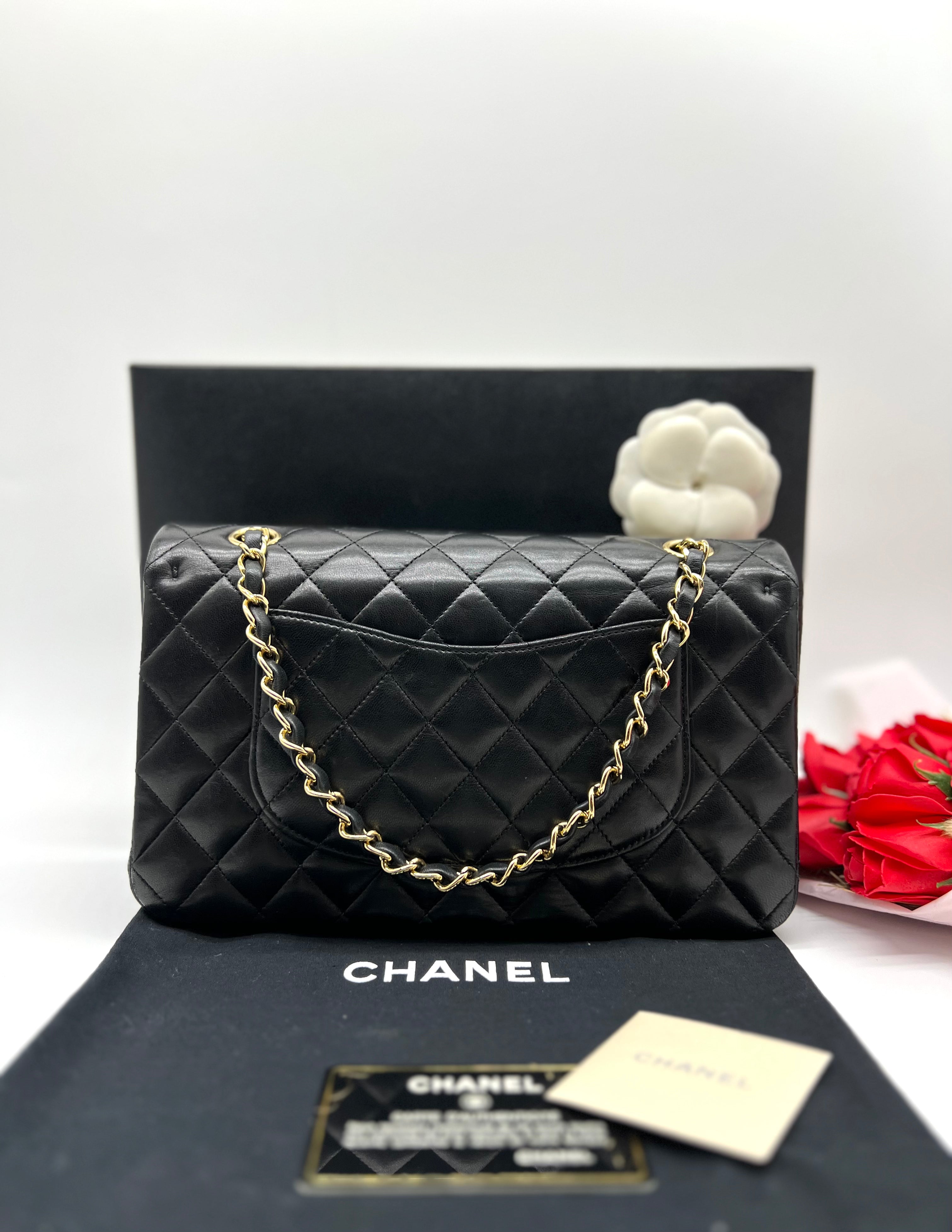 CHANEL Classic Median Bag In Black Lambskin - Reeluxs 