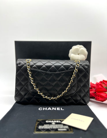 CHANEL Classic Median Bag In Black Lambskin - Reeluxs 