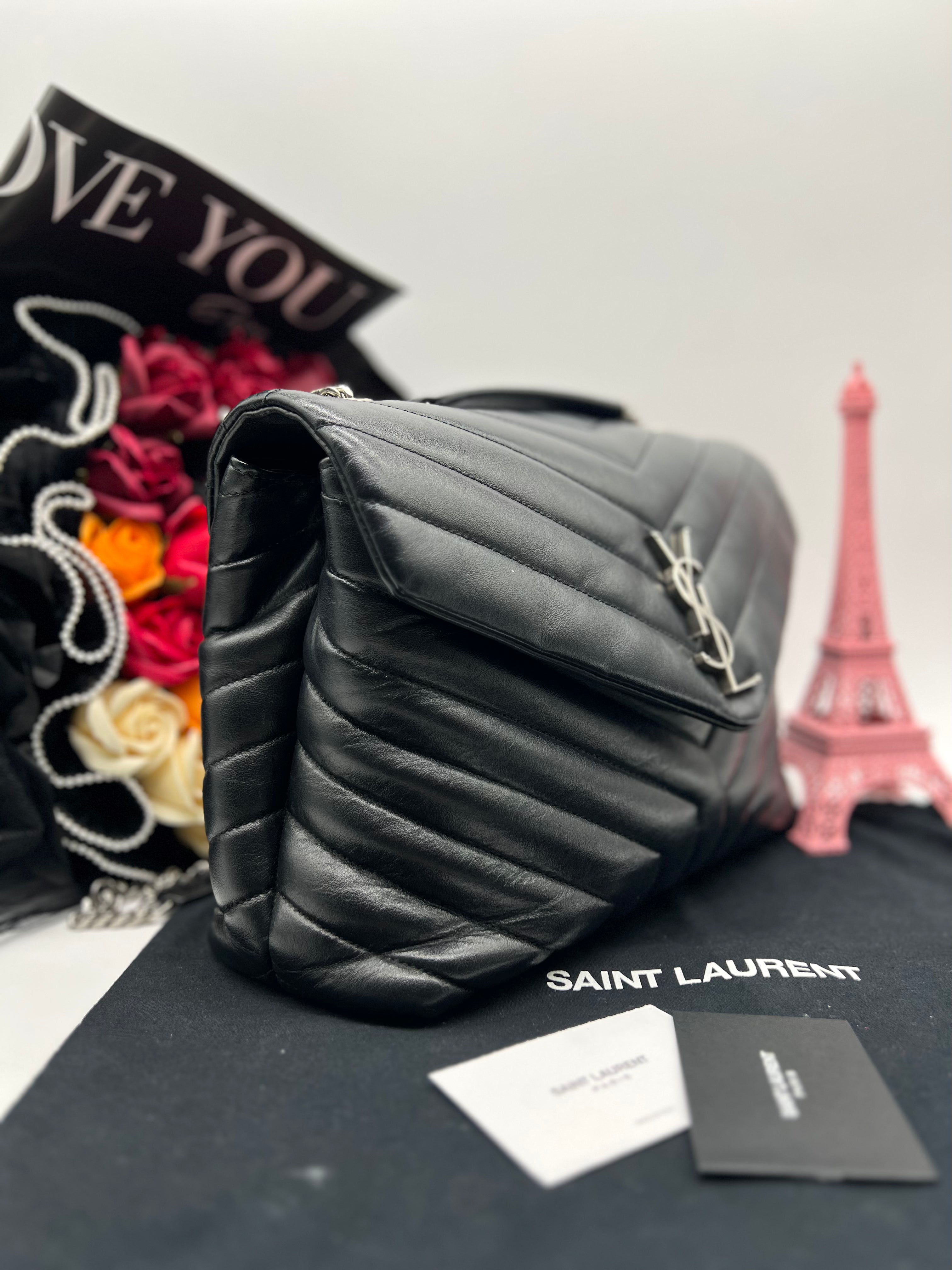 Saint Laurent Black Matelasse Medium Loulou Bag - Reeluxs 