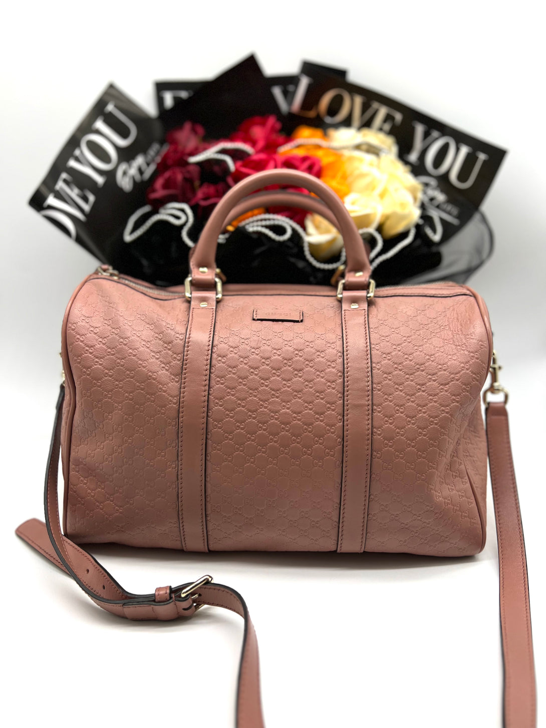 GUCCI Dusty Pink Microguccissima Leather Medium Joy Boston Bag - Reeluxs 