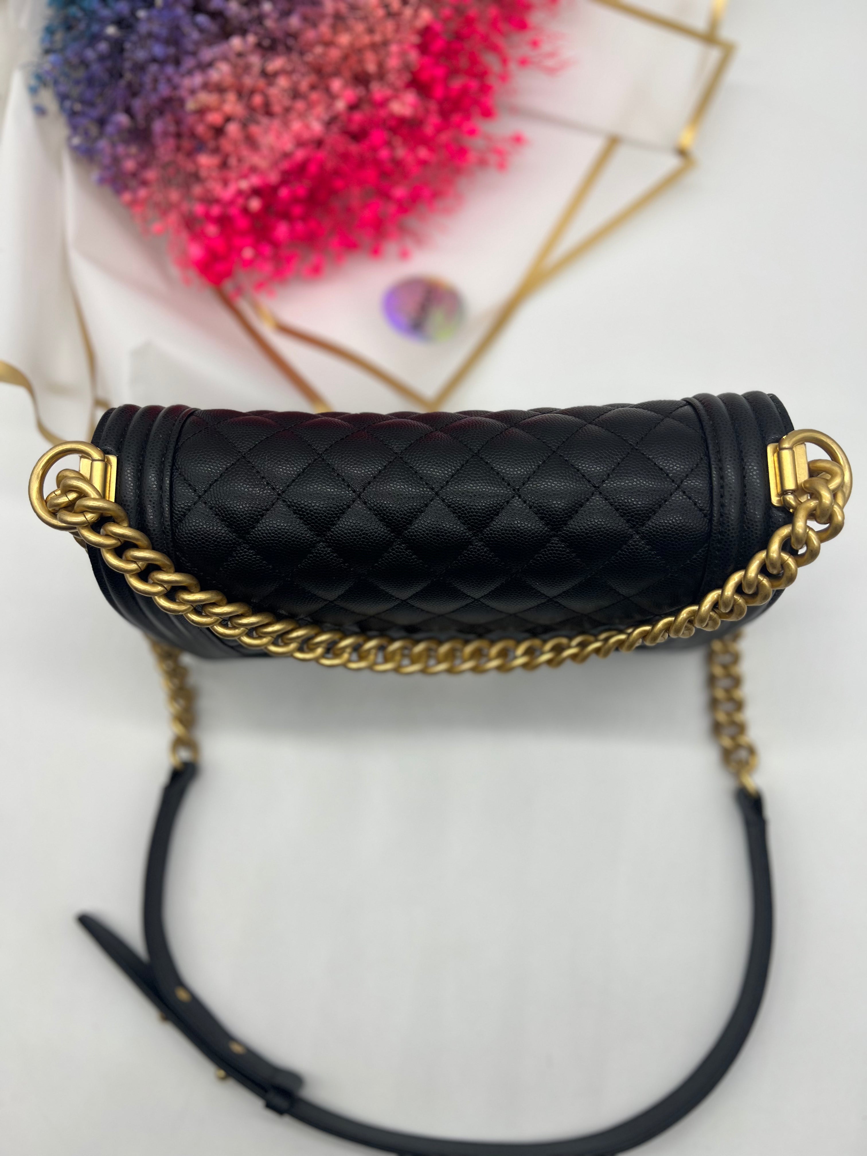 Chanel Black Quilted Caviar Medium Boy Bag - Reeluxs 