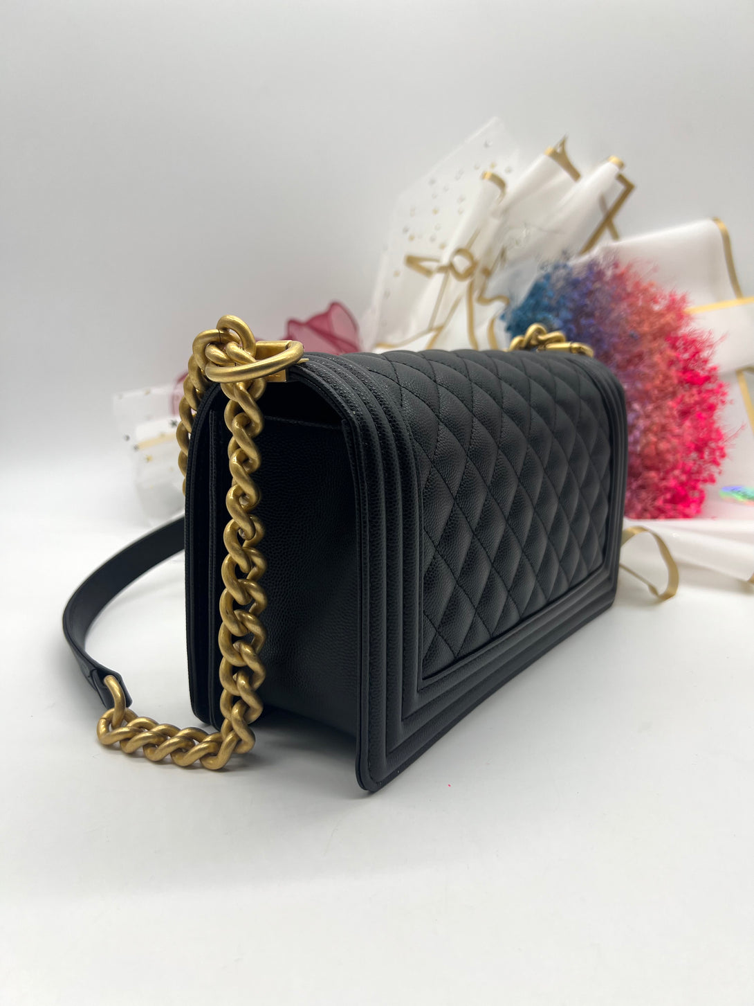 Chanel Black Quilted Caviar Medium Boy Bag - Reeluxs 