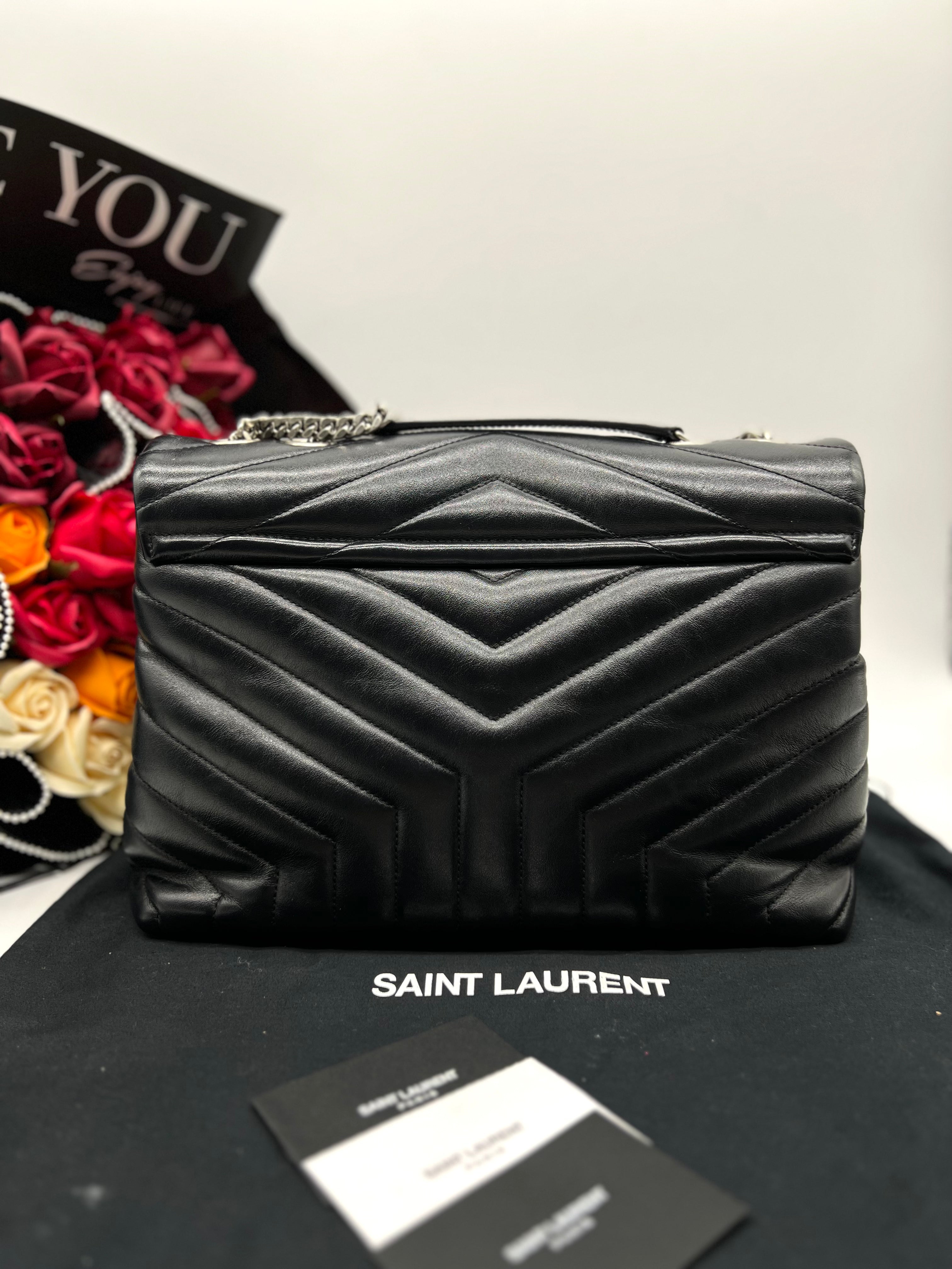 Saint Laurent Black Matelasse Medium Loulou Bag - Reeluxs 