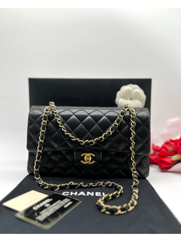 CHANEL Classic Median Bag In Black Lambskin - Reeluxs 