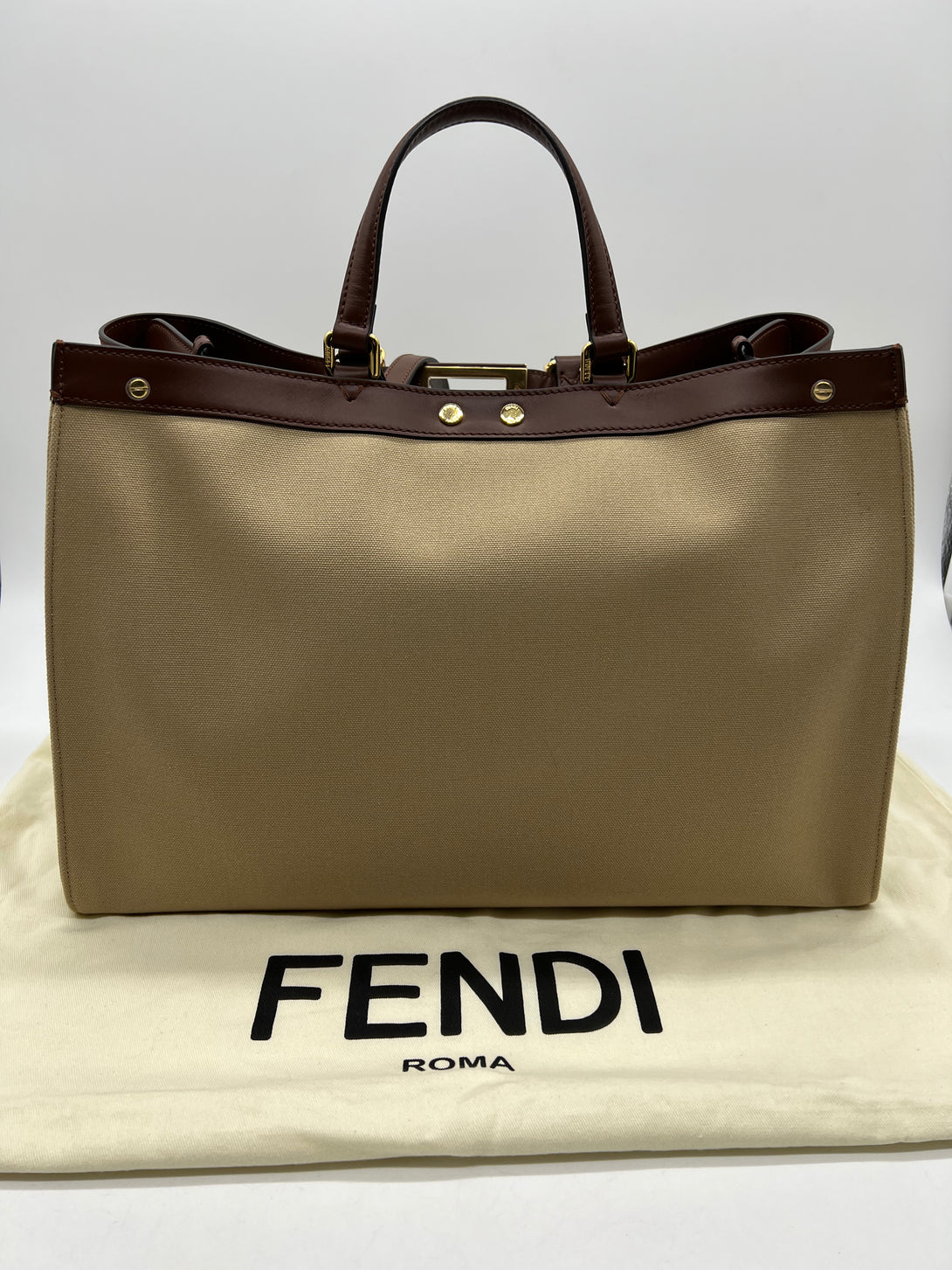 Fendi Medium FF Beige Canvas Peekaboo X-Tote - Reeluxs 