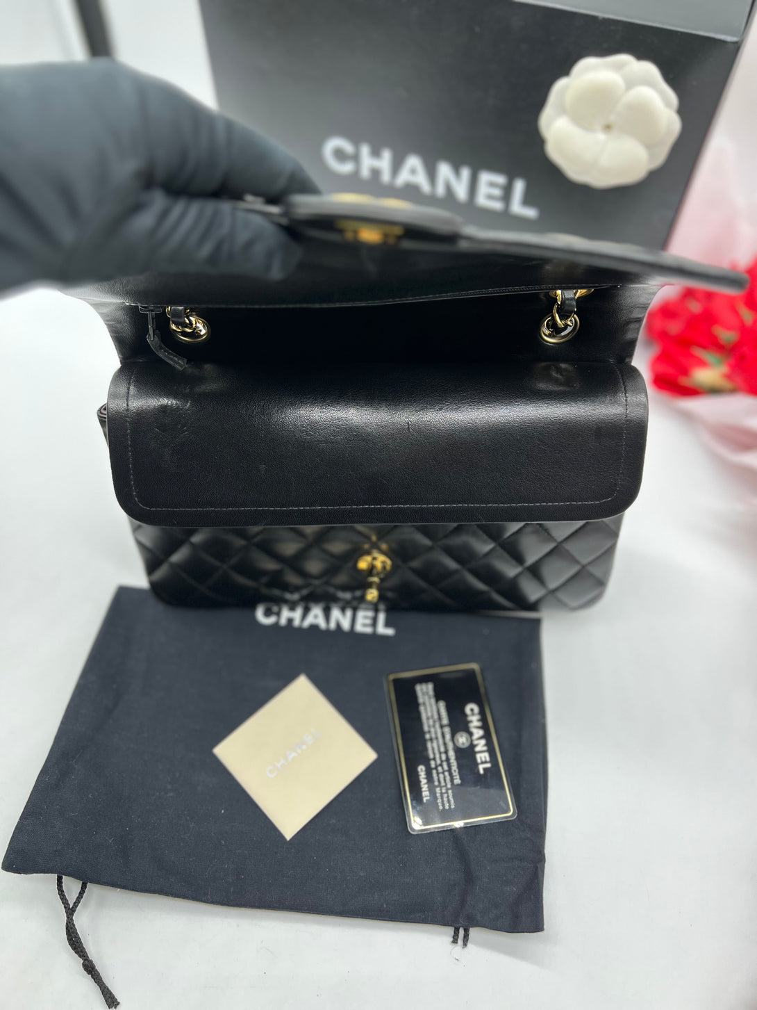 CHANEL Classic Median Bag In Black Lambskin - Reeluxs 