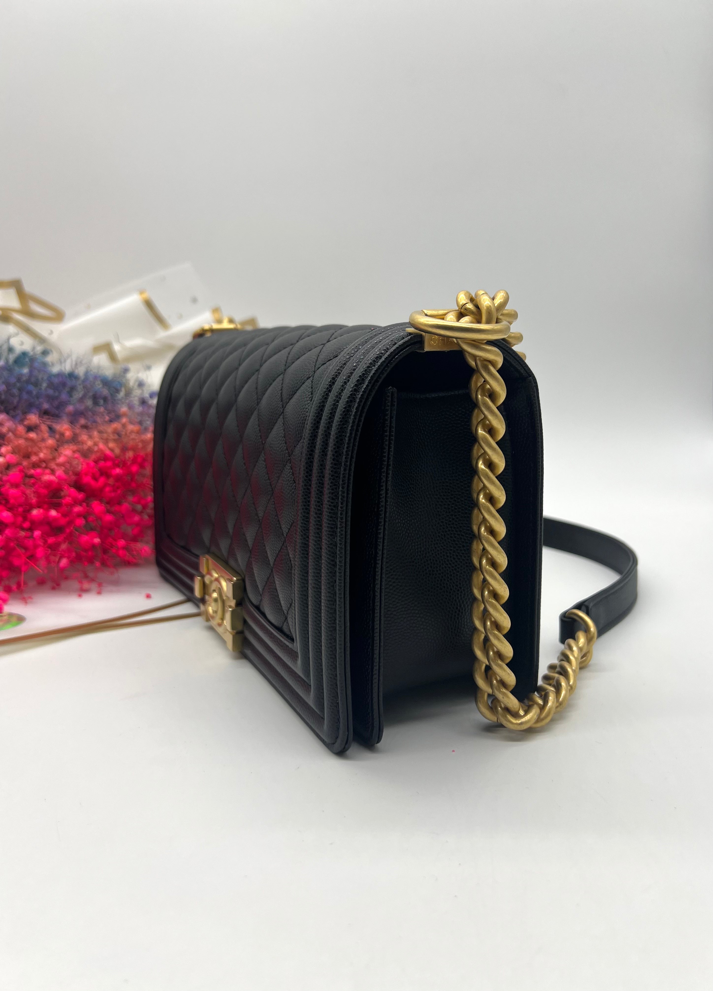 Chanel Black Quilted Caviar Medium Boy Bag - Reeluxs 