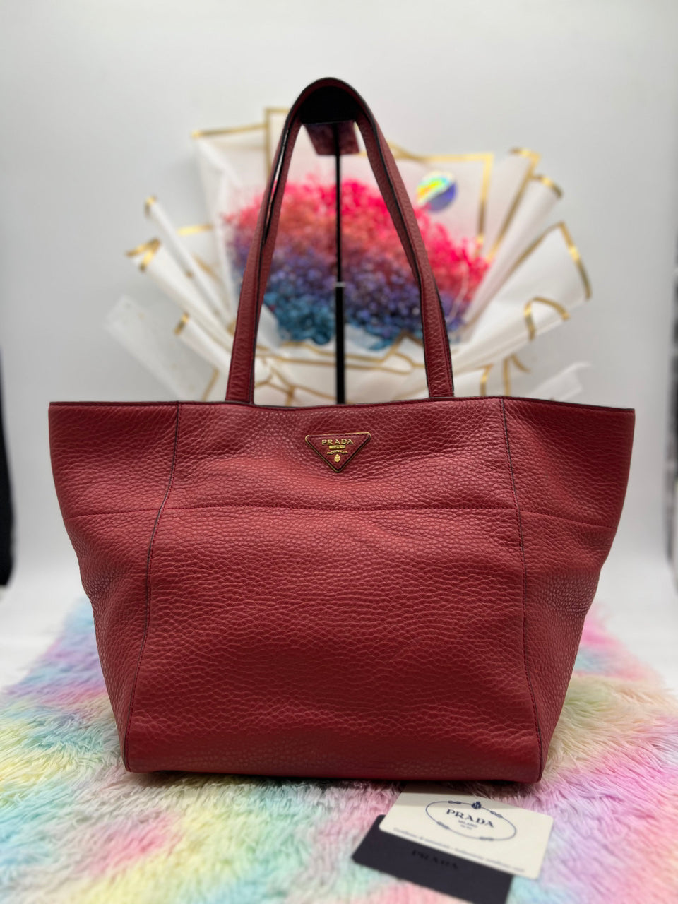 Prada Red Vitello Daino Tote Bag - Reeluxs 