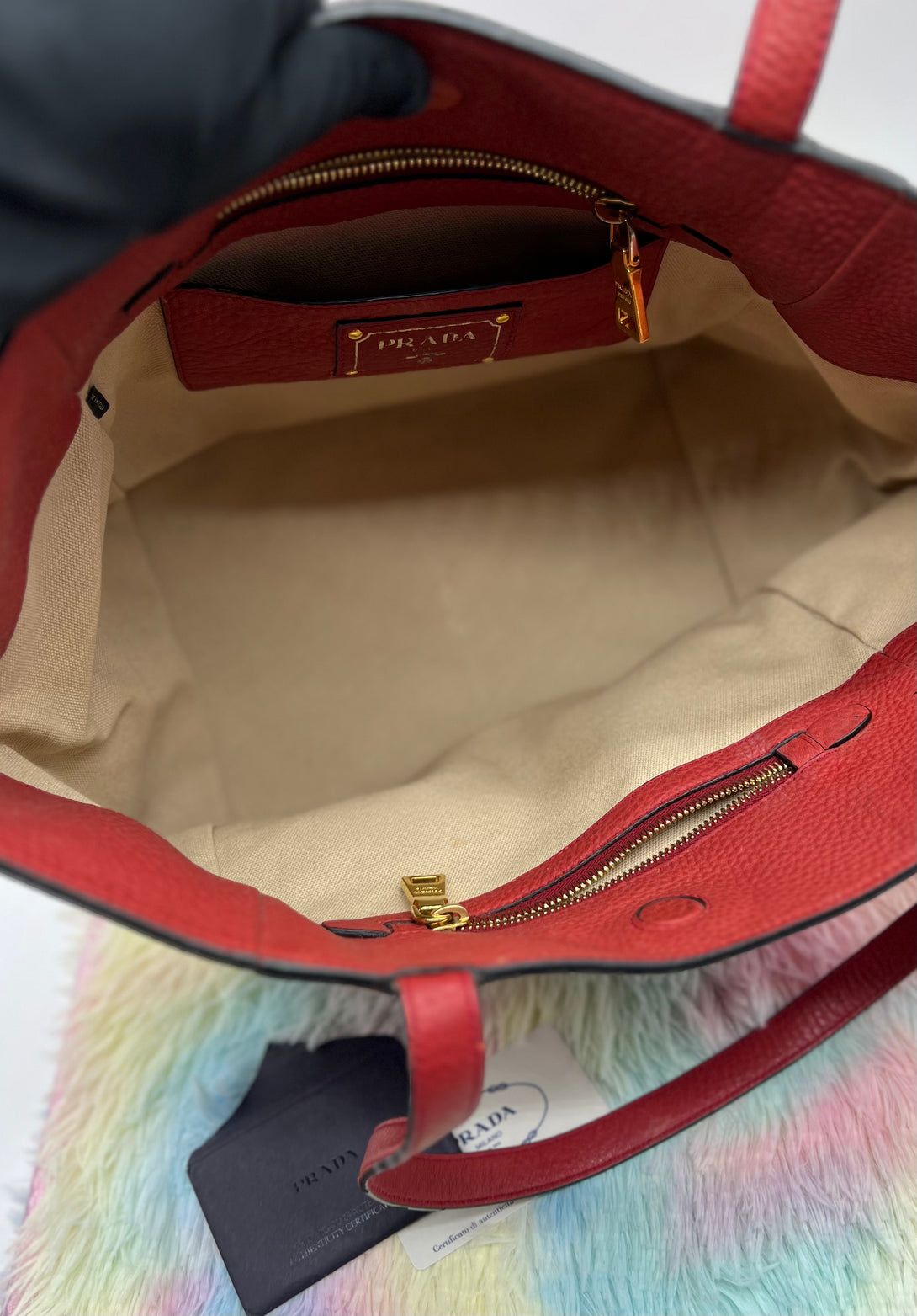 Prada Red Vitello Daino Tote Bag - Reeluxs 