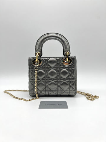 Christian Dior Lady Dior Bag Cannage Quilt Iridescent Leather Mini - Reeluxs 