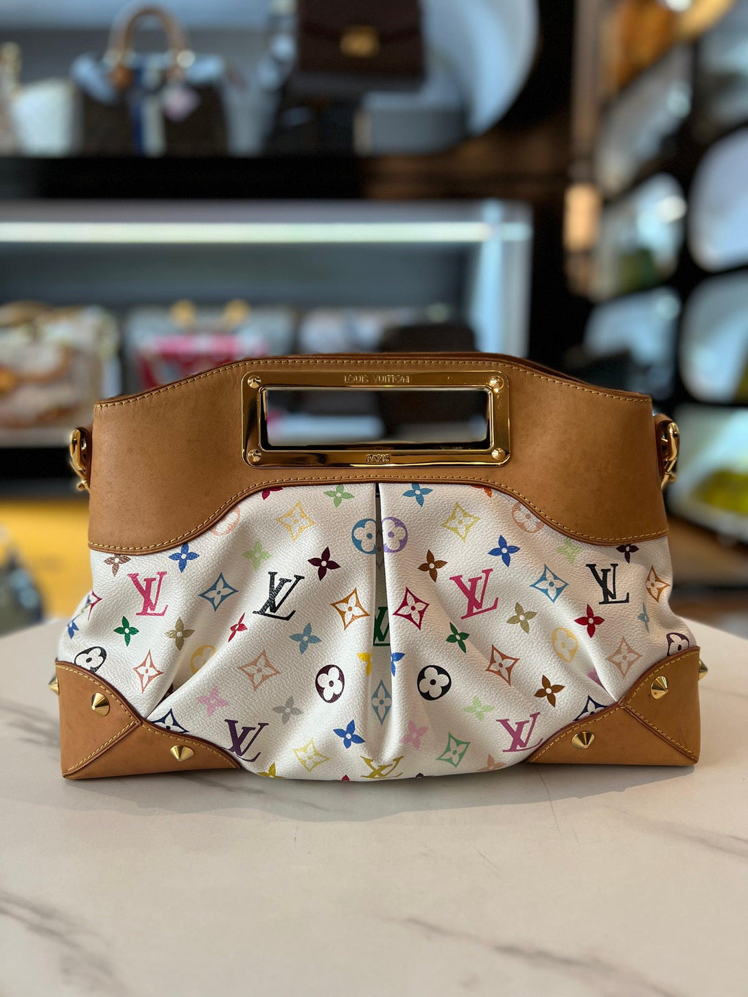 LOUIS VUITTON Monogram White Multicolor Judy MM 2Way Hand Bag - Reeluxs 