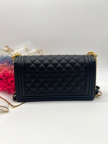 Chanel Black Quilted Caviar Medium Boy Bag - Reeluxs 