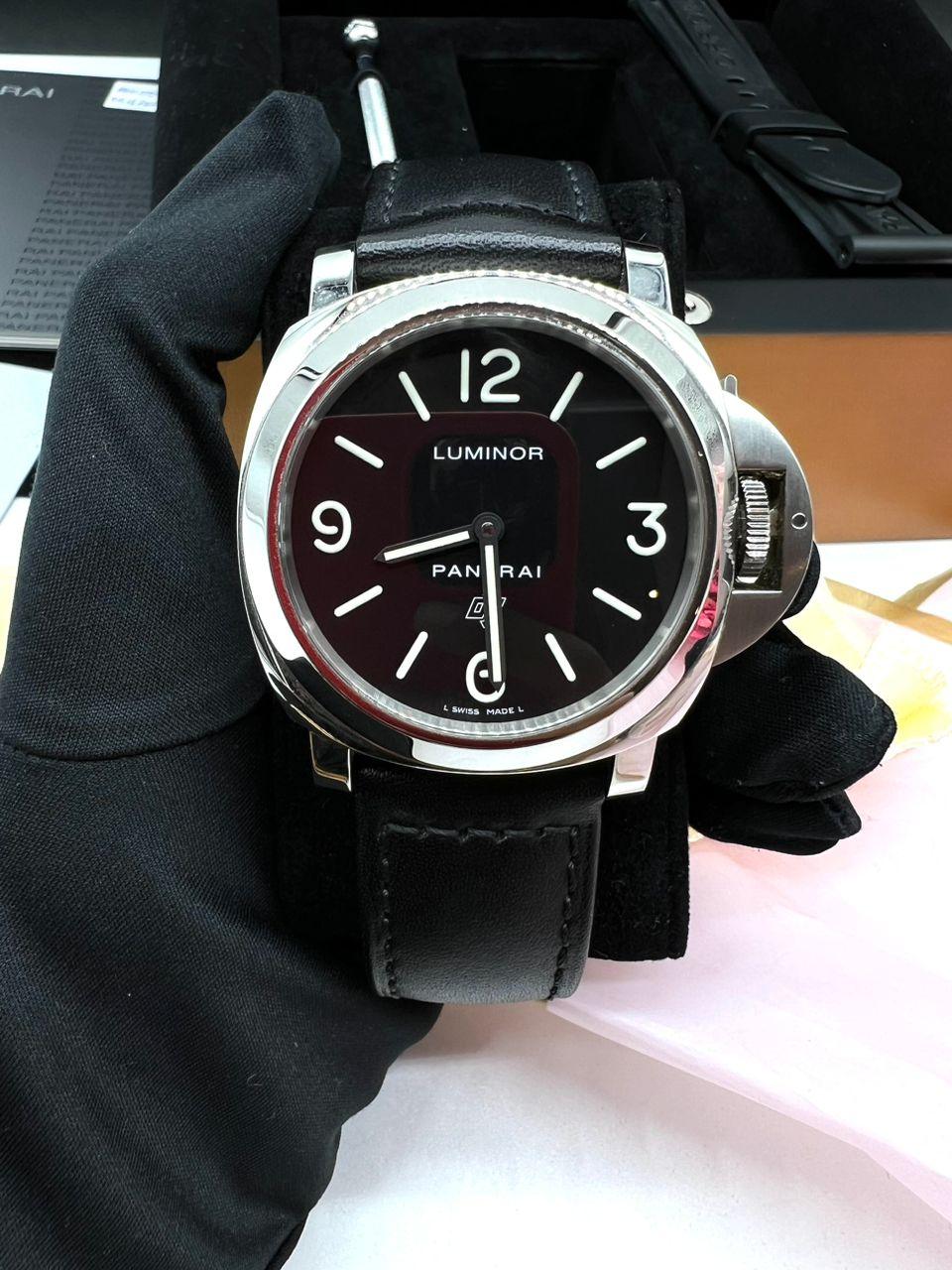 Panerai Luminor Base Logo Acciaio Black Dial Hand Wind Mens Watch PAM000 - Reeluxs 