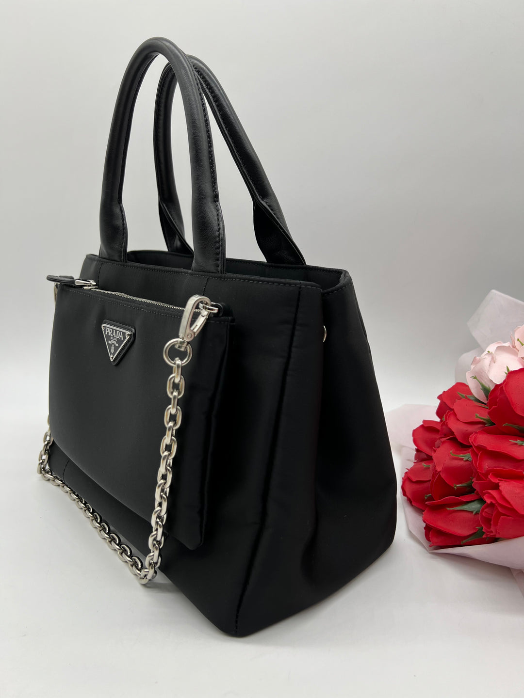 Prada nylon handbag with triangular logo