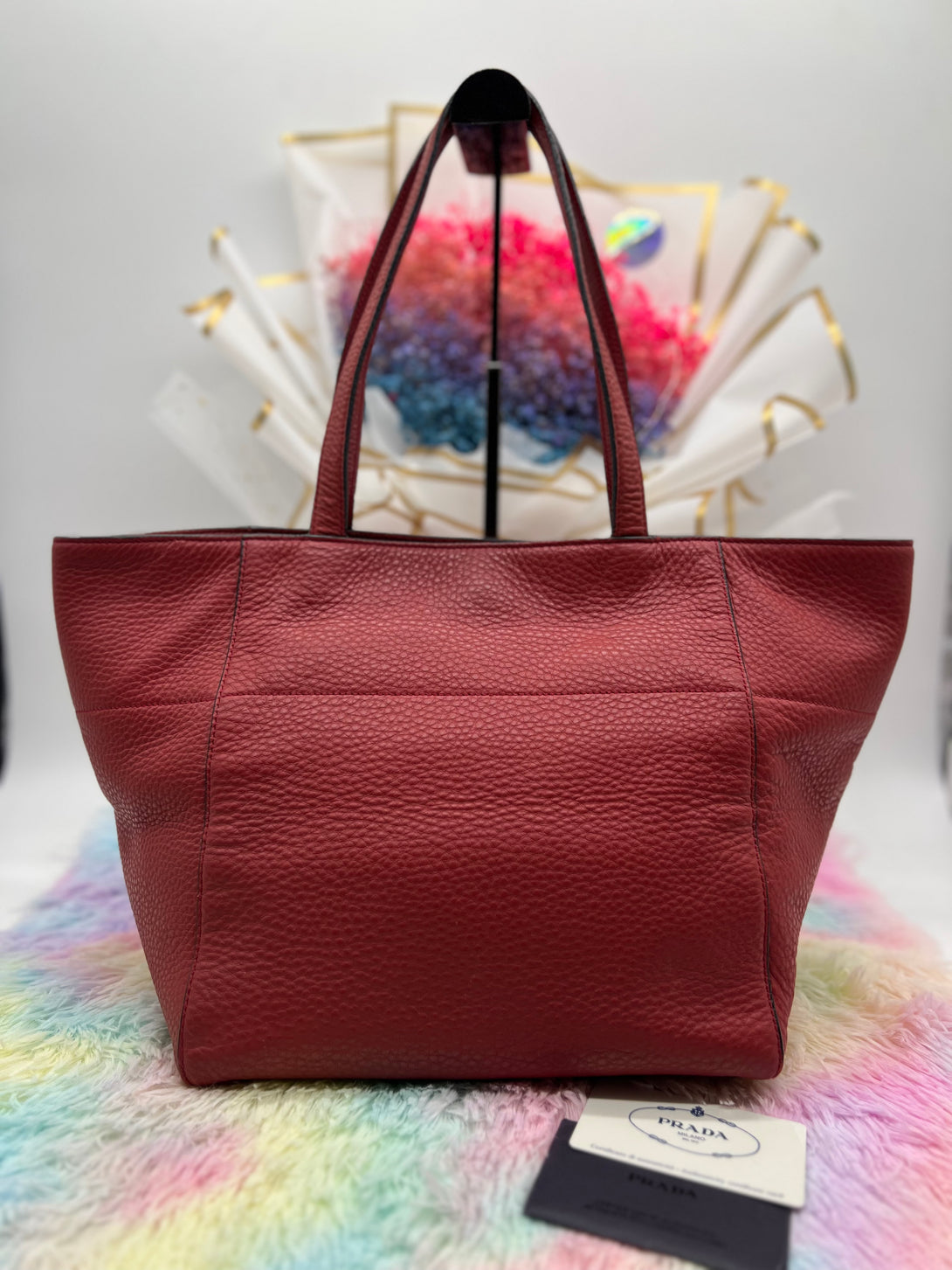 Prada Red Vitello Daino Tote Bag - Reeluxs 