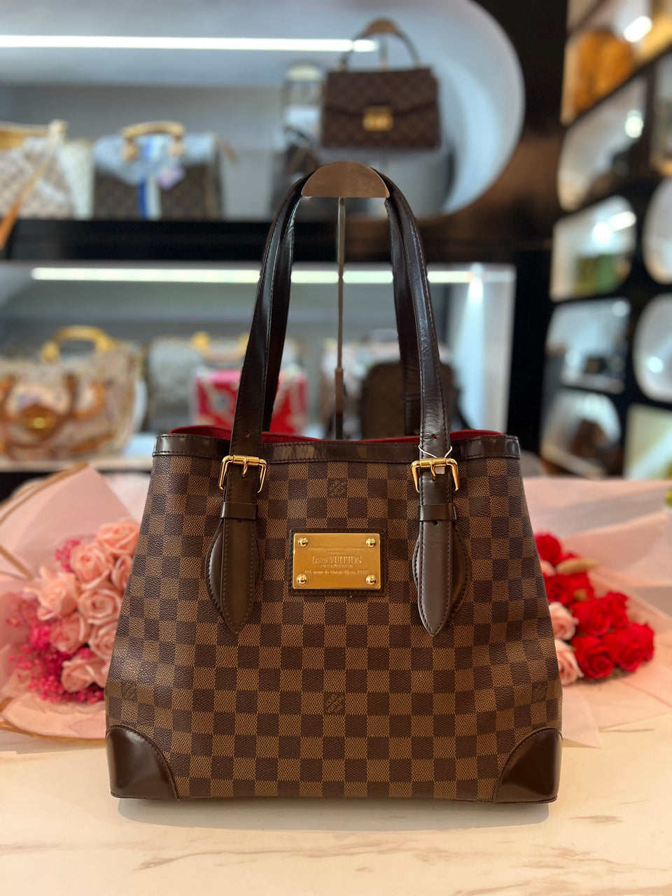 LOUIS VUITTON Damier Ebene Canvas Leather Hampstead MM Bag - Reeluxs 