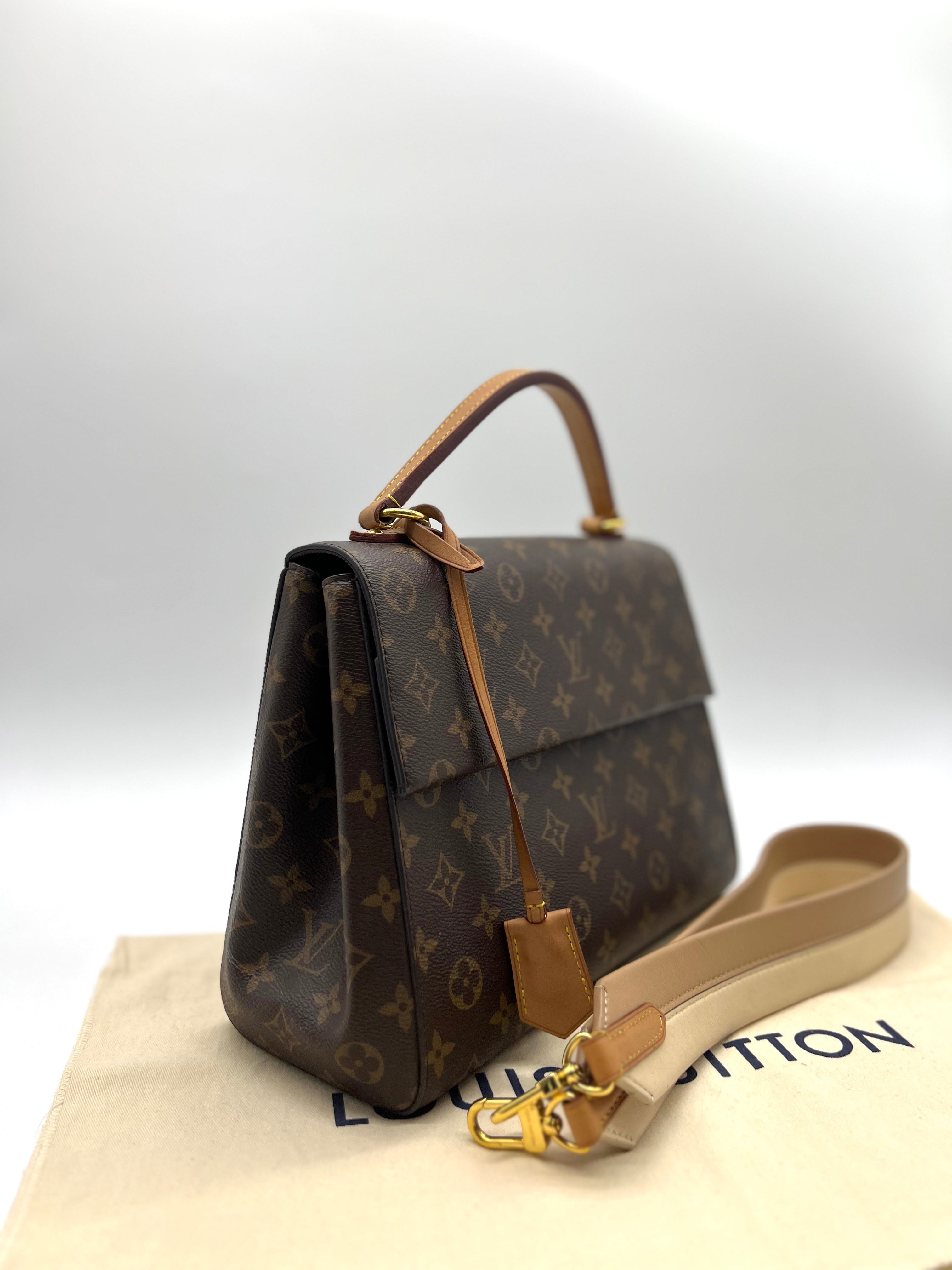 LOUIS VUITTON Cluny Top Handle Bag Monogram Canvas MM Brown - Reeluxs 