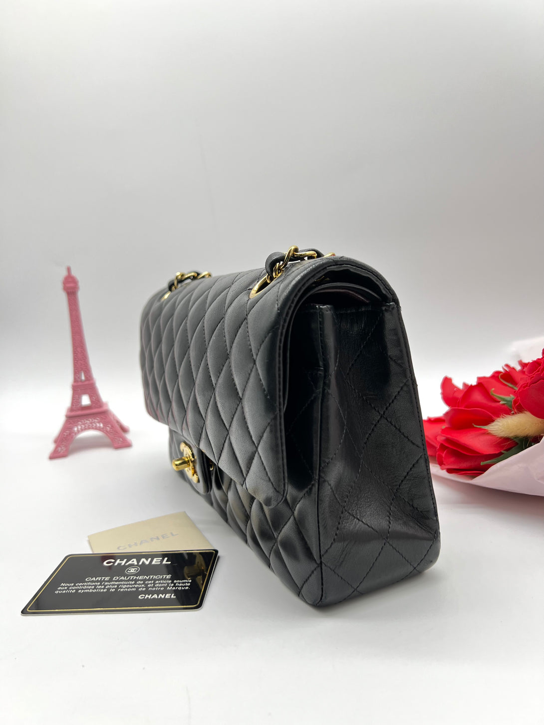 CHANEL Classic Median Bag In Black Lambskin - Reeluxs 