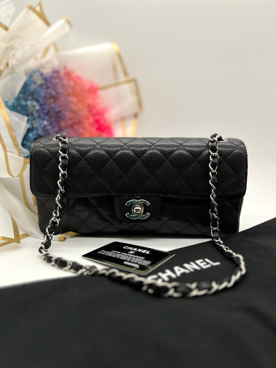 Chanel Black Quilted Caviar East West Flap Bag - Reeluxs 