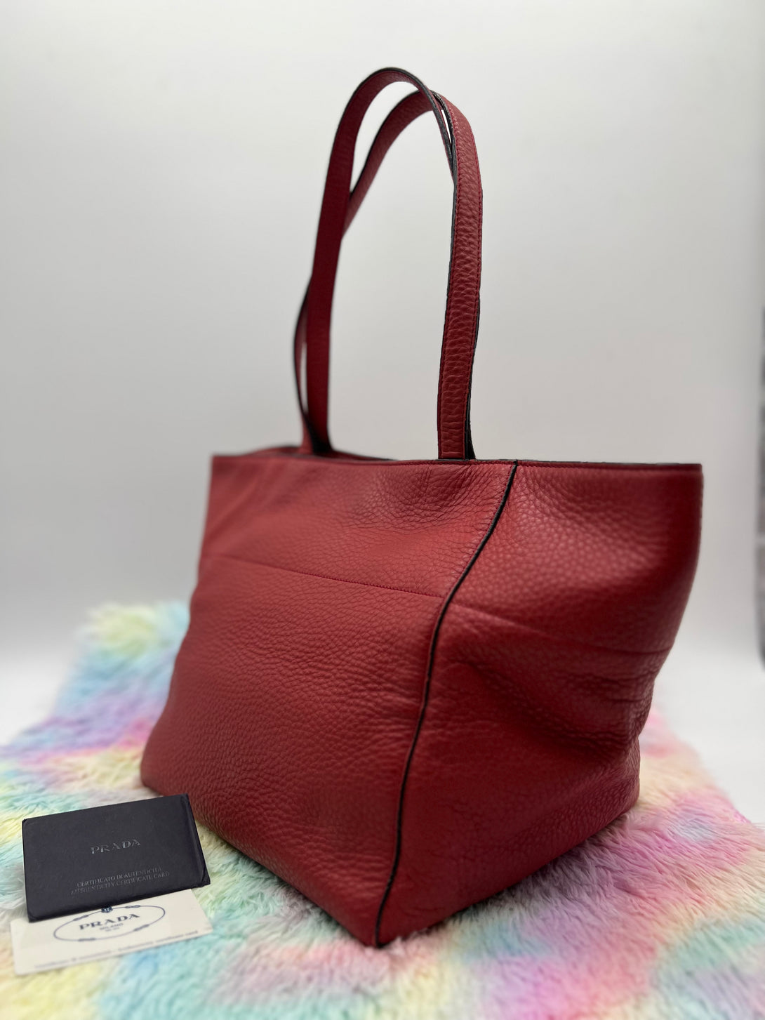 Prada Red Vitello Daino Tote Bag - Reeluxs 