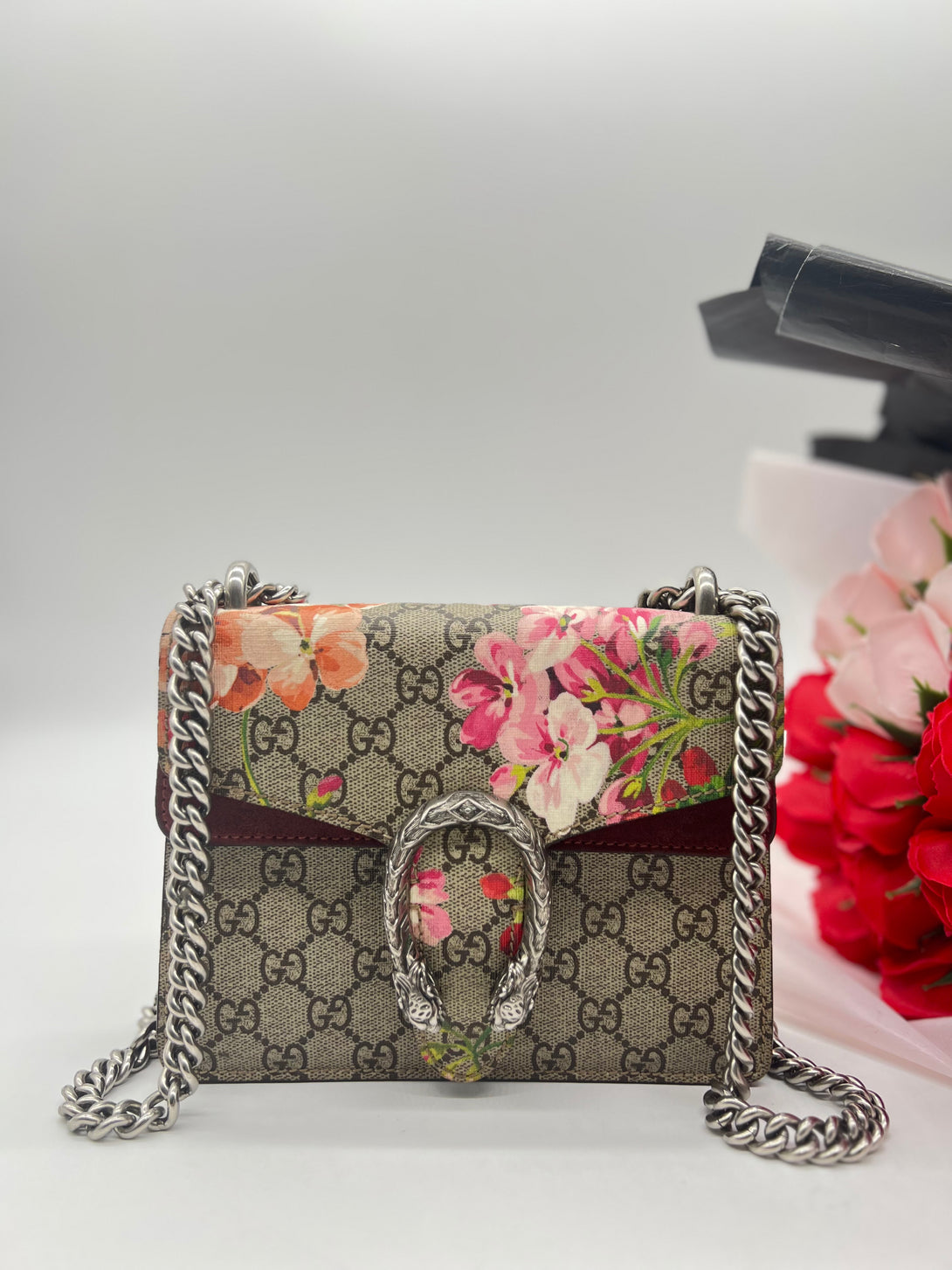 GUCCI Multicolor GG Supreme Blooms Canvas and Suede Mini Dionysus Shoulder Bag - Reeluxs 