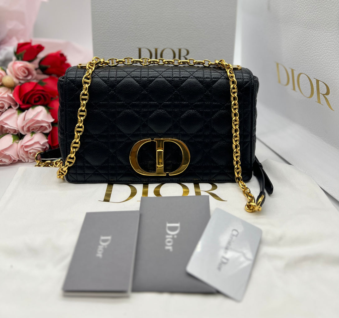 Dior Caro Bag Black Grainy Leather - Reeluxs 