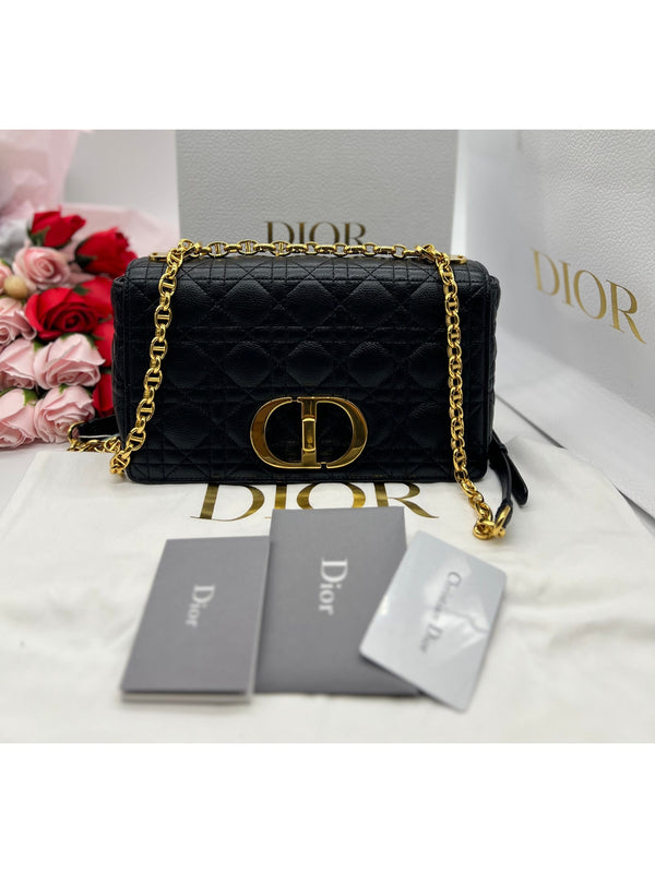 Dior Caro Bag Black Grainy Leather - Reeluxs 