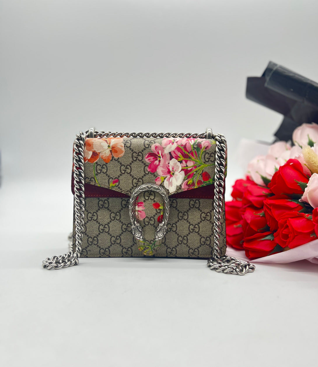 GUCCI Multicolor GG Supreme Blooms Canvas and Suede Mini Dionysus Shoulder Bag - Reeluxs 