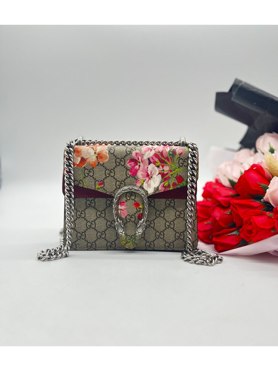 GUCCI Multicolor GG Supreme Blooms Canvas and Suede Mini Dionysus Shoulder Bag - Reeluxs 