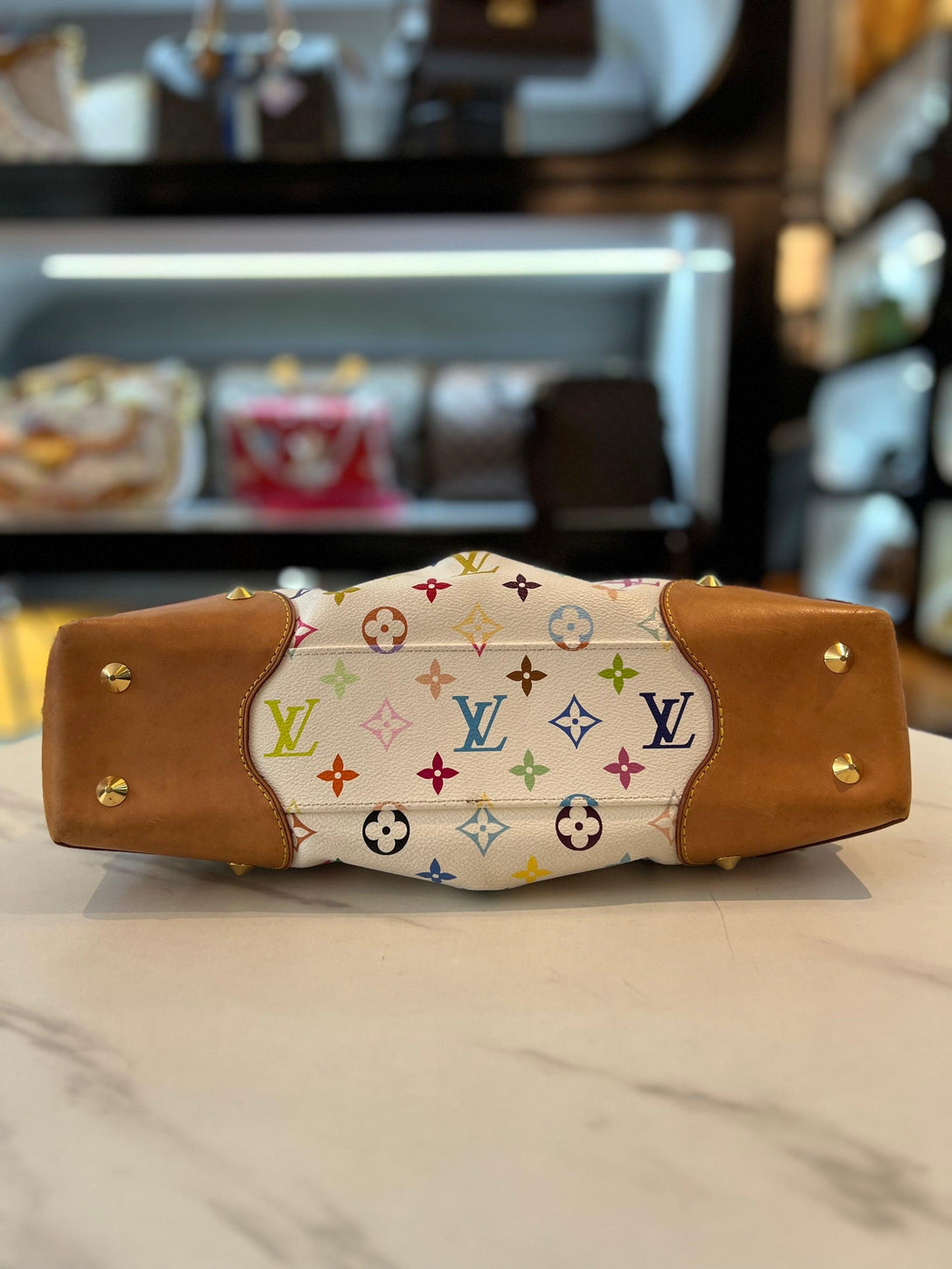 LOUIS VUITTON Monogram White Multicolor Judy MM 2Way Hand Bag - Reeluxs 