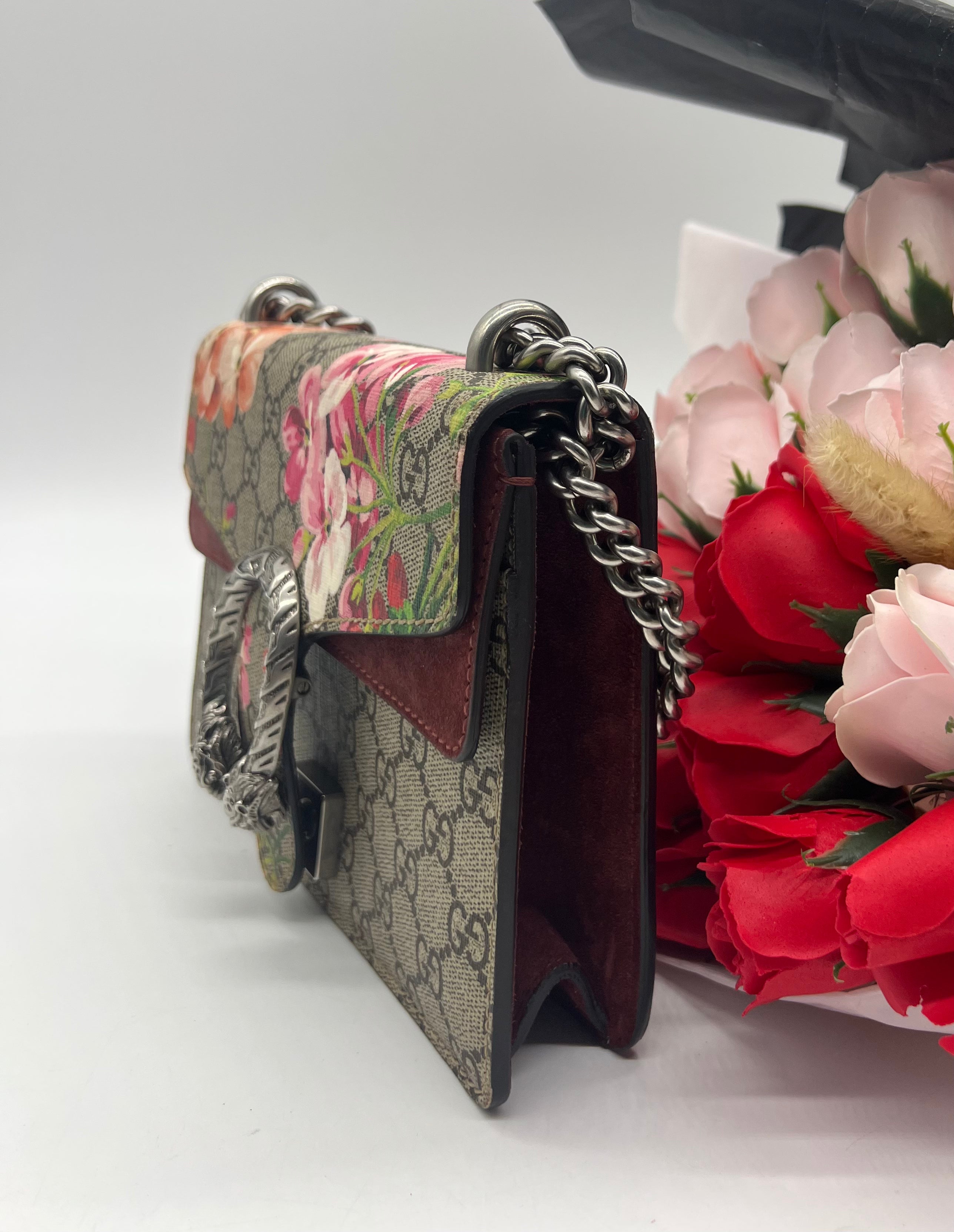 GUCCI Multicolor GG Supreme Blooms Canvas and Suede Mini Dionysus Shoulder Bag - Reeluxs 