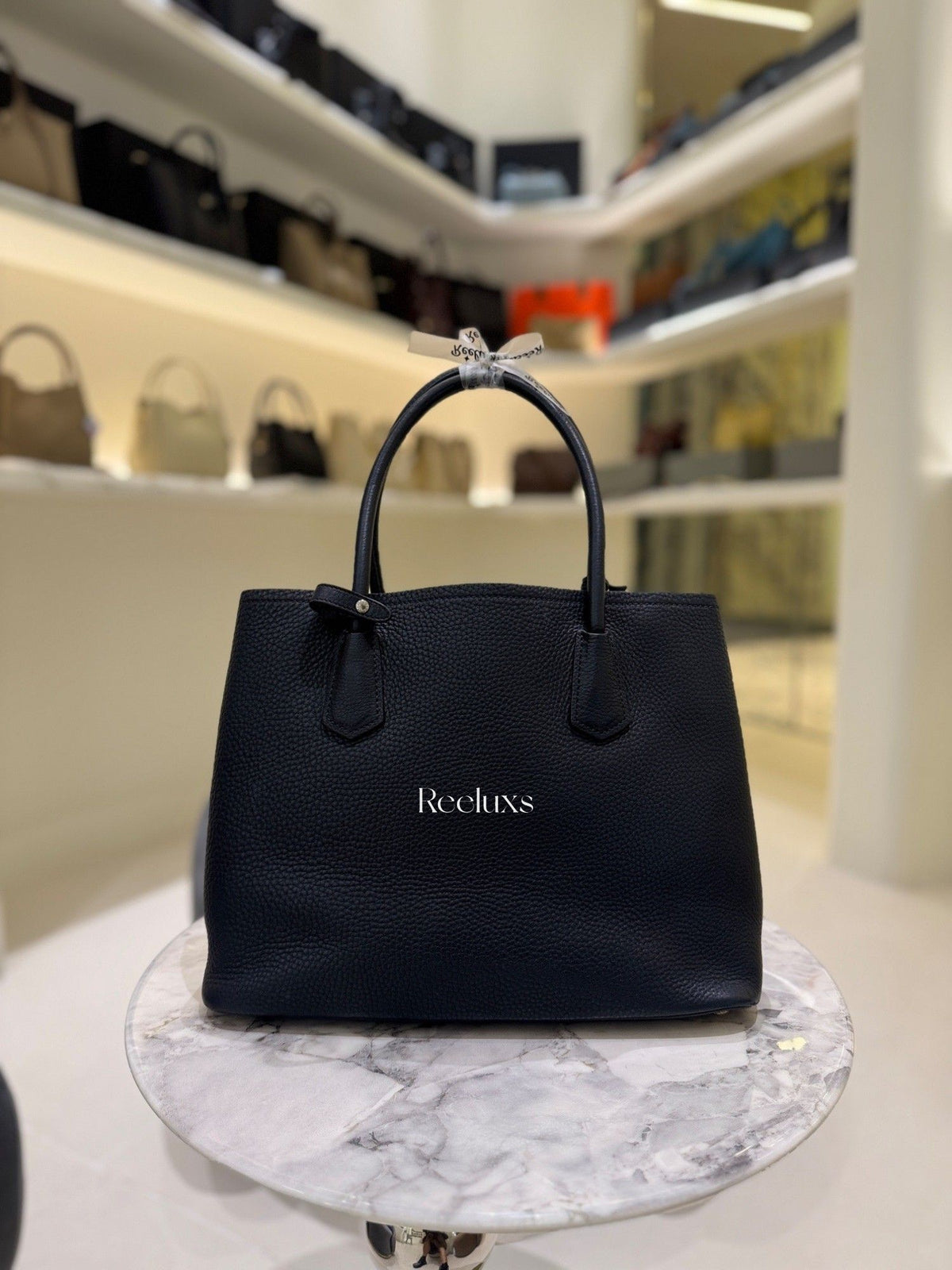 PRADA Black Vitello Daino Leather Double Handle Tote Bag