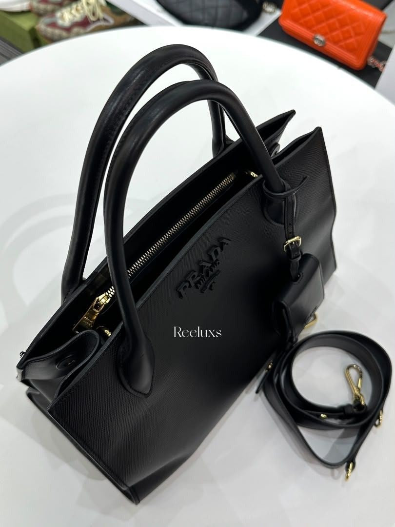 Prada Saffiano Cuir Calfskin Medium Monochrome Top Handle Bag