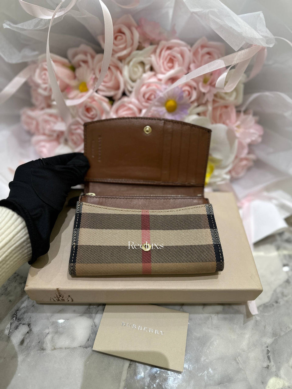 BURBERRY Nova Check Brown Leather Bifold Wallet