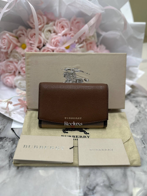 BURBERRY Nova Check Brown Leather Bifold Wallet