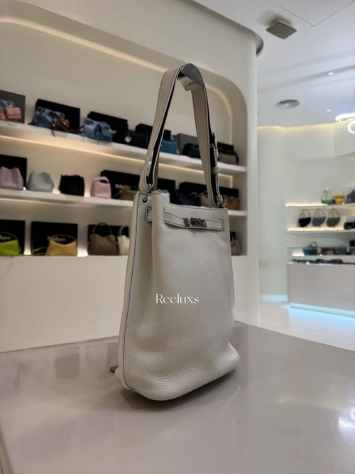 HERMES A Limited Edition White & Mykonos Clémence Leather So Kelly Éclat 26 With Palladium Hardware