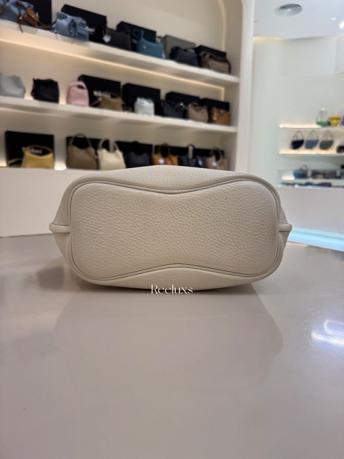 HERMES A Limited Edition White & Mykonos Clémence Leather So Kelly Éclat 26 With Palladium Hardware