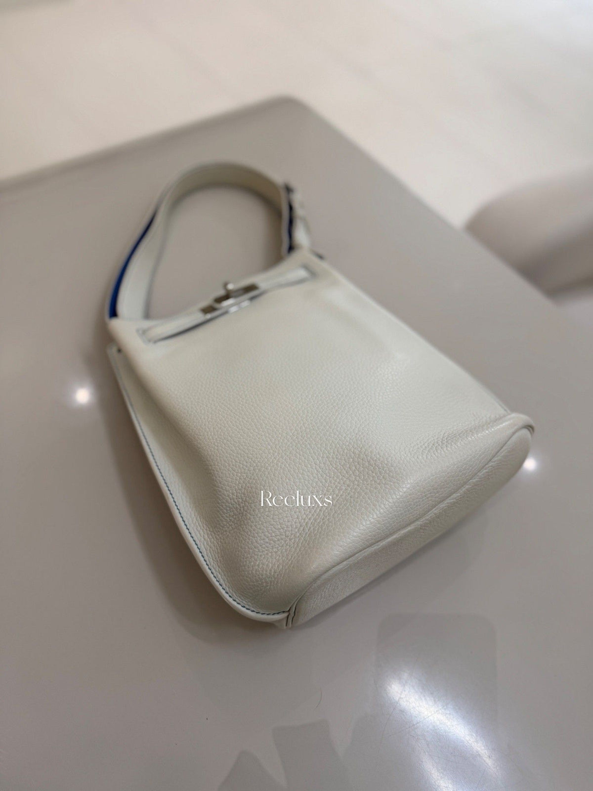 HERMES A Limited Edition White & Mykonos Clémence Leather So Kelly Éclat 26 With Palladium Hardware