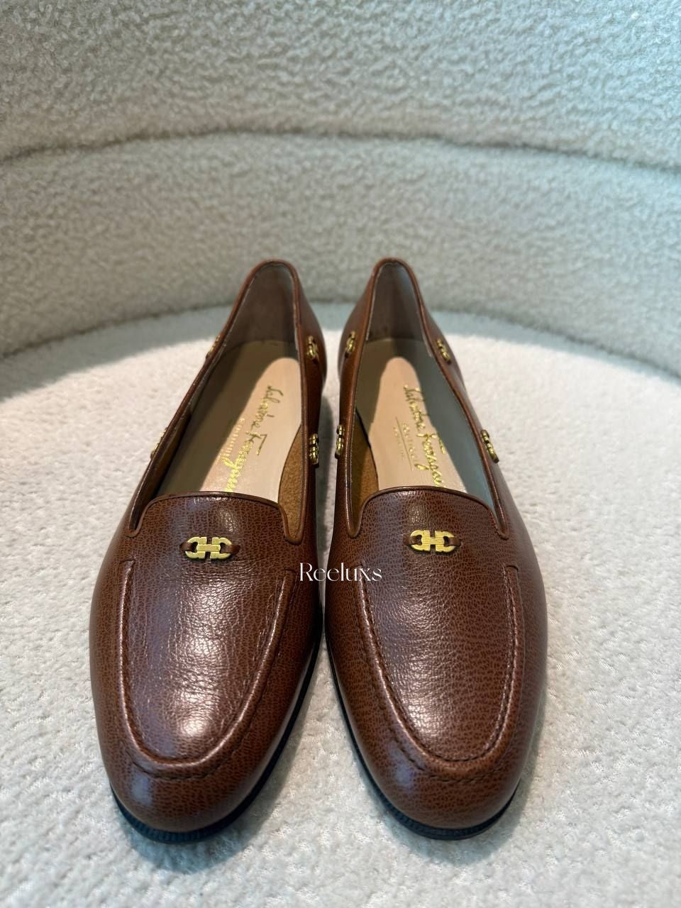 Salvatore Ferragamo Brown Pebbled Leather Loafers