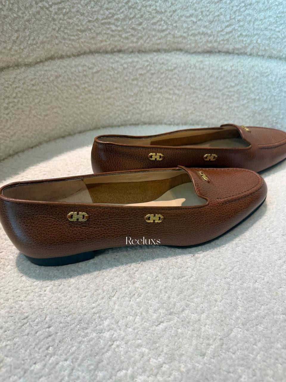 Salvatore Ferragamo Brown Pebbled Leather Loafers
